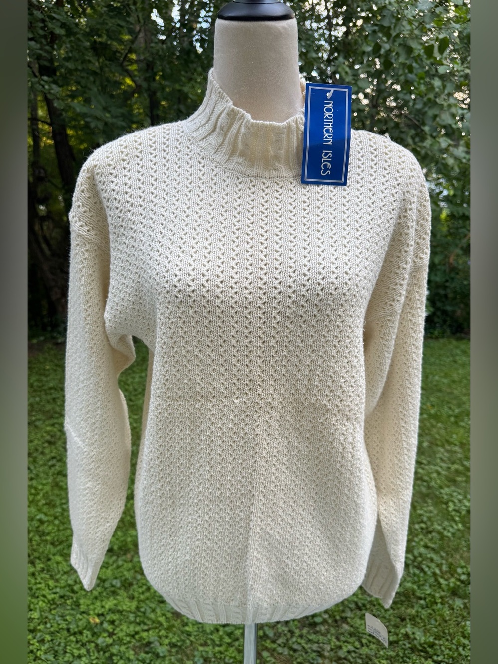 Northern Isle Vintage Grandma Core Ivory Mock Neck Knit Sweater Sz M NWT